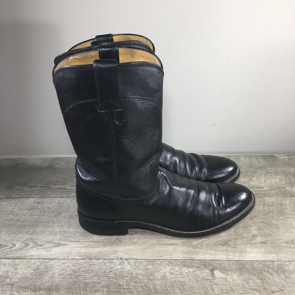 Justin Mens 3133 Jackson Kipskin Cowboy Western Black Leather Roper Boots Size 9
